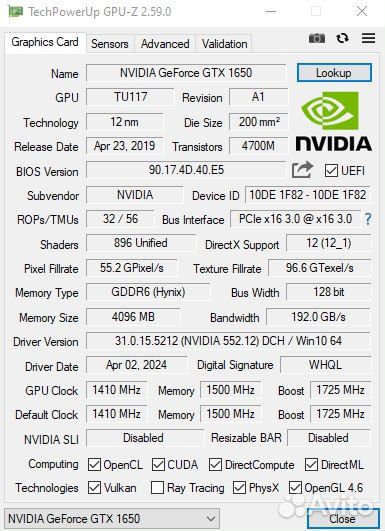 Видеокарта gtx 1650 4gb