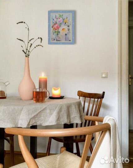 Картина с букетом цветов, акварель