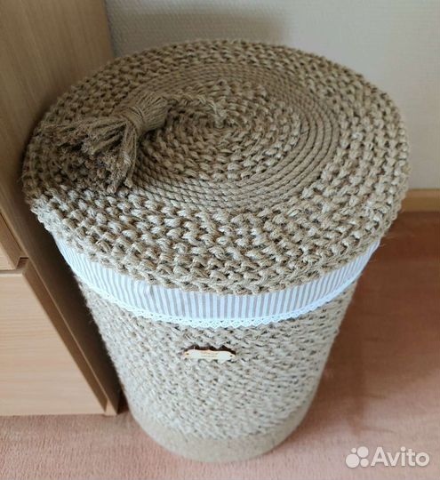 Корзины для белья и хранения, круглые, джут