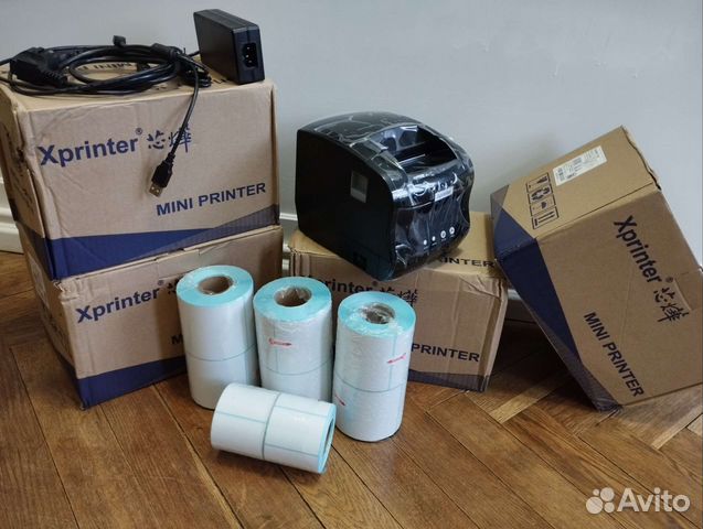 Термопринтер xprinter 365b с рулонами этикеток