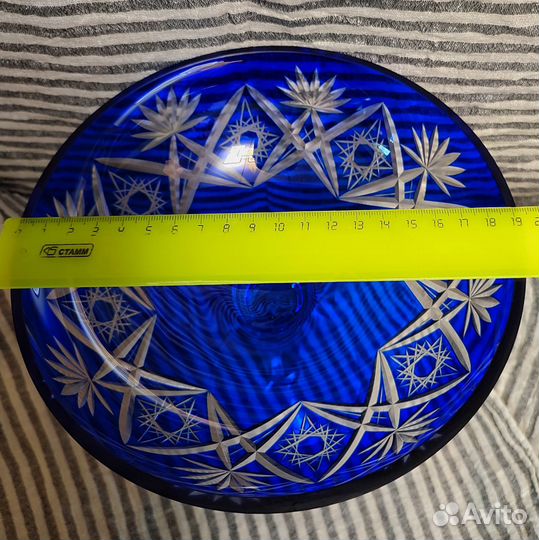 Ваза для фруктов на ножке цветное стекло СССР