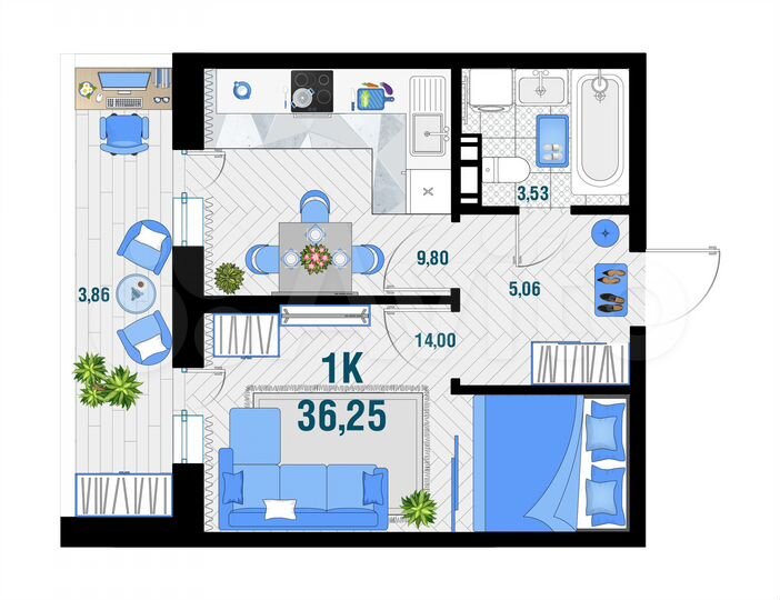 1-к. квартира, 36,3 м², 11/12 эт.