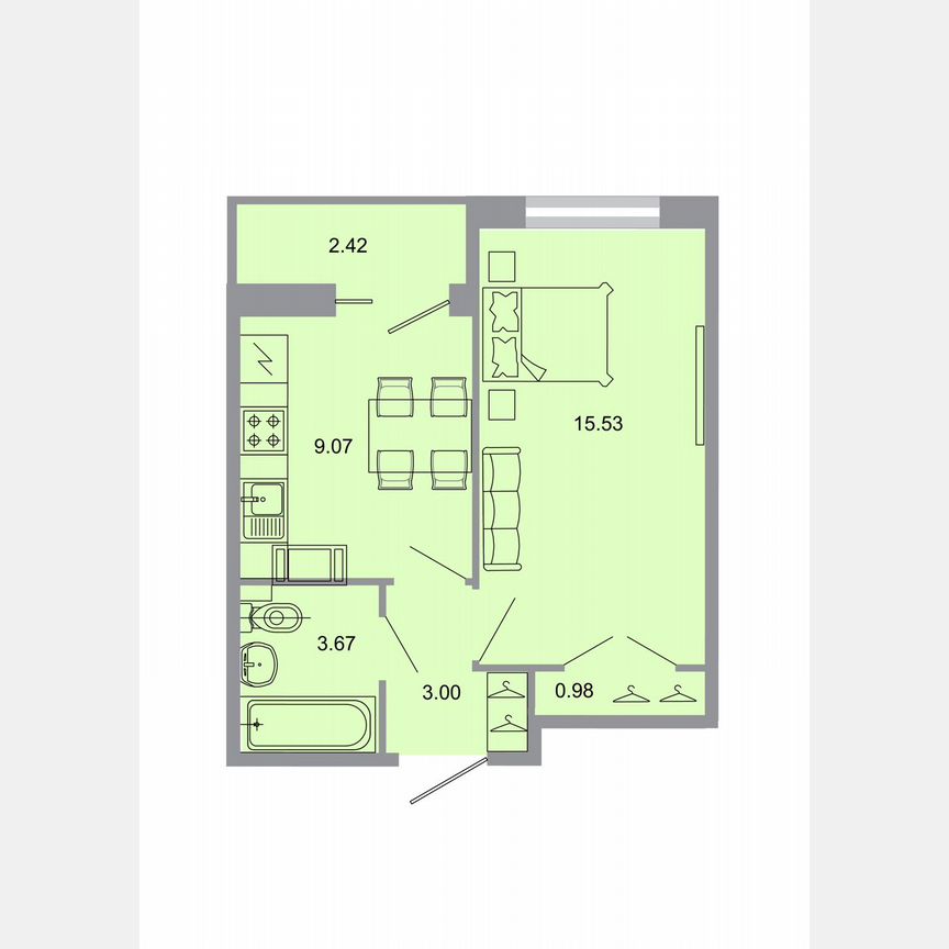 1-к. квартира, 32,8 м², 4/20 эт.