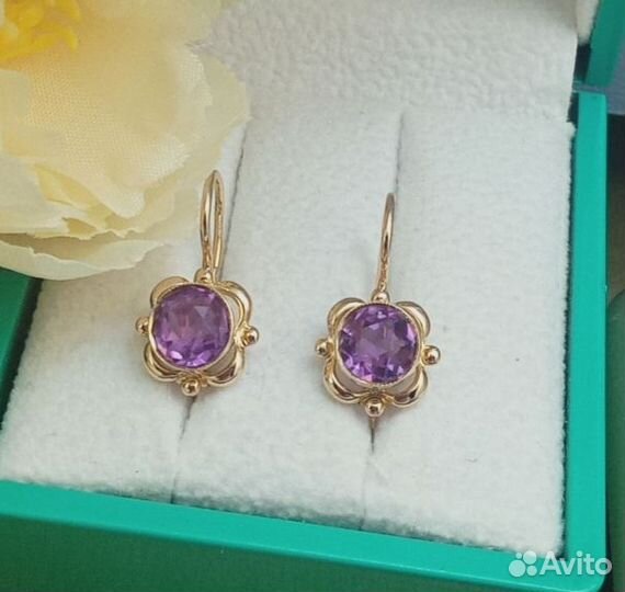 Серьги золотые 583 проба СССР Александрит