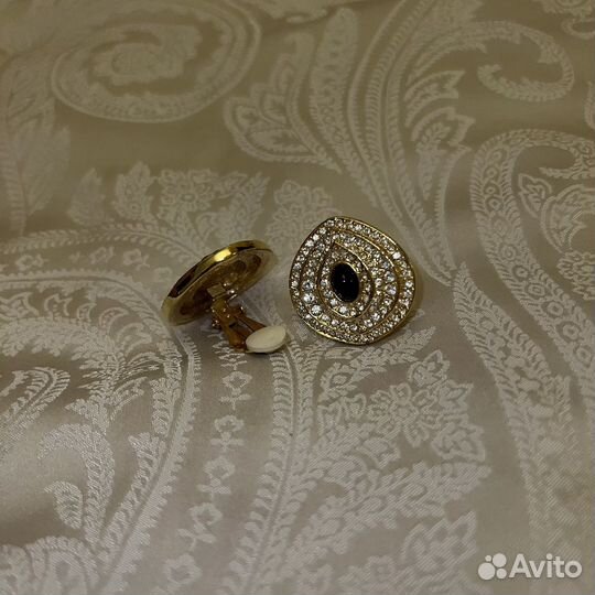 Винтажные серьги клипсы со стразами и камнем