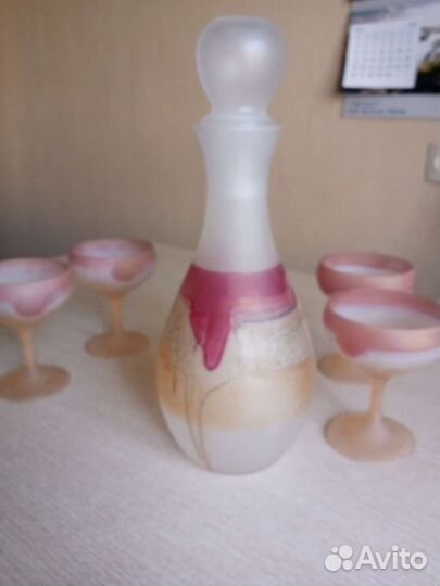 Штоф стеклянный ручная роспись и бокалы