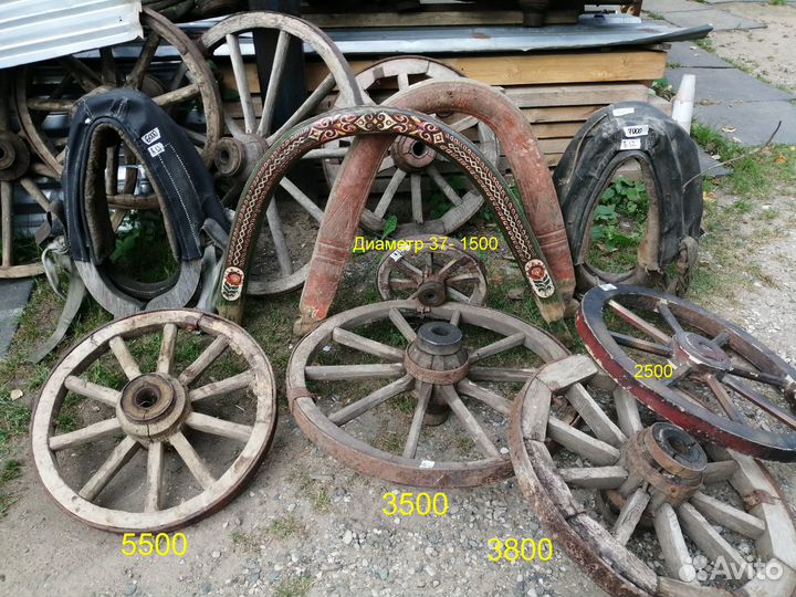 Старинные колёса от телеги соха санки телега