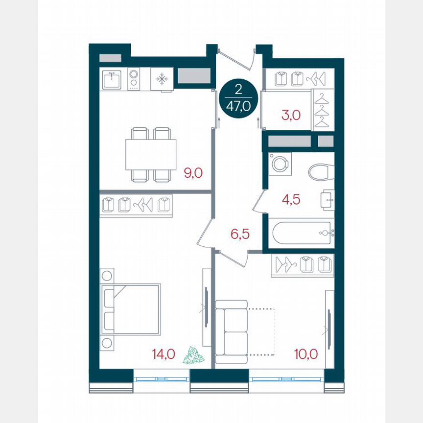 2-к. квартира, 47 м², 4/32 эт.