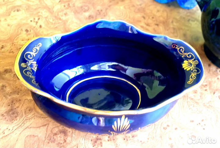 Чайник и конфетница кобальт и золото СССР