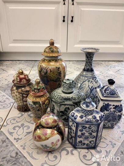 Чайницы китайские, ваза, винтаж, сацума