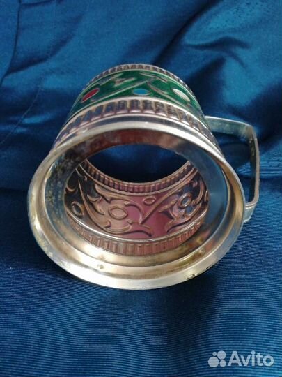 Подстаканник СССР алюминиевый, роспись эмаль