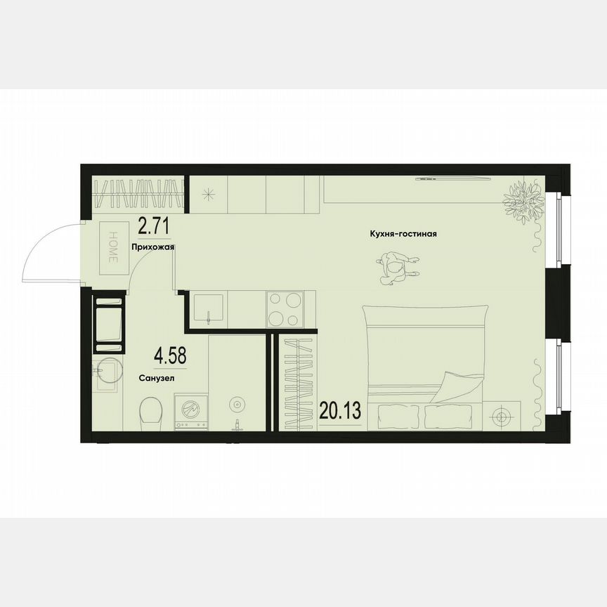 Квартира-студия, 27,4 м², 2/12 эт.