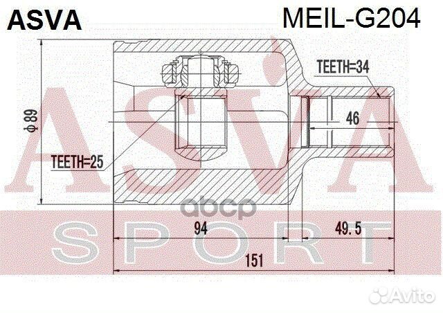 ШРУС внутренний перед лев meil-G204 asva