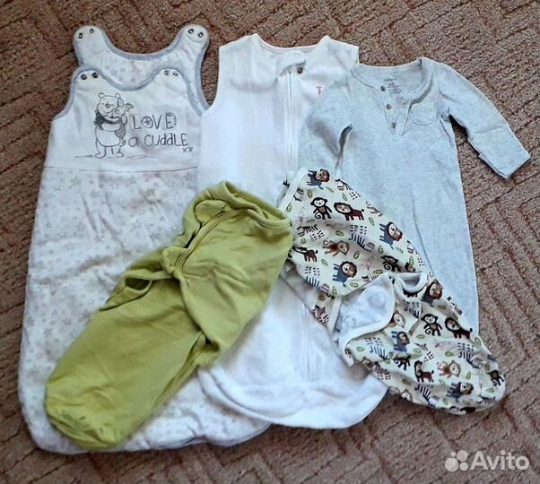 Пеленки на липучках, спальные мешки 0-3 месяца