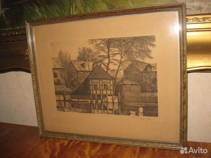 Антикварная гравюра 1928 год Otto Holm