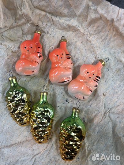Елочные игрушки СССР мишка 3 шт шишка 3 шт