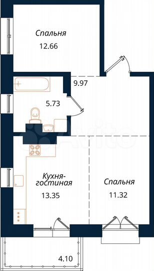2-к. квартира, 57,1 м², 16/18 эт.