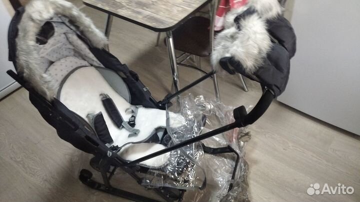 Детские санки коляска с колёсами nika