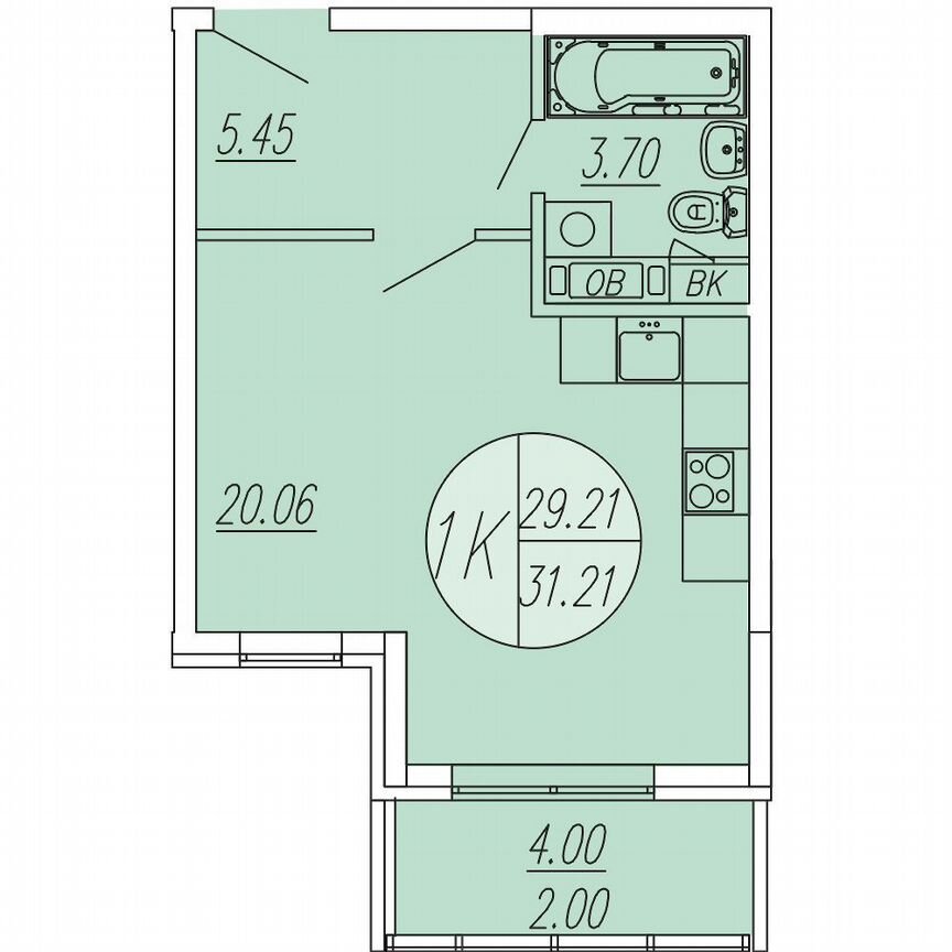 Квартира-студия, 40,9 м², 3/4 эт.
