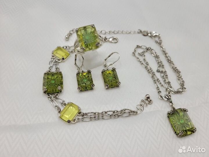 Набор гарнитур металл зеленое стекло 4 предмета