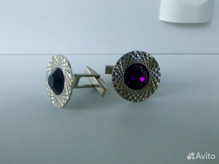 Запонки с фиолетовым камнем СССР винтаж
