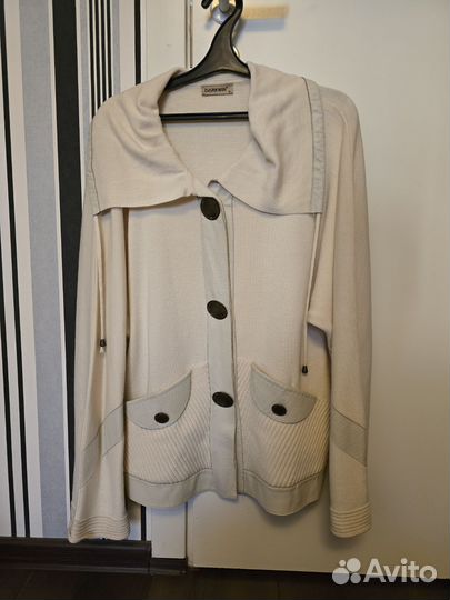 Кардиган женский светлый XL с кожанными вставками