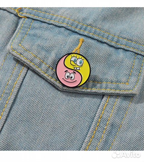 Значок спанч боб и патрик металлический