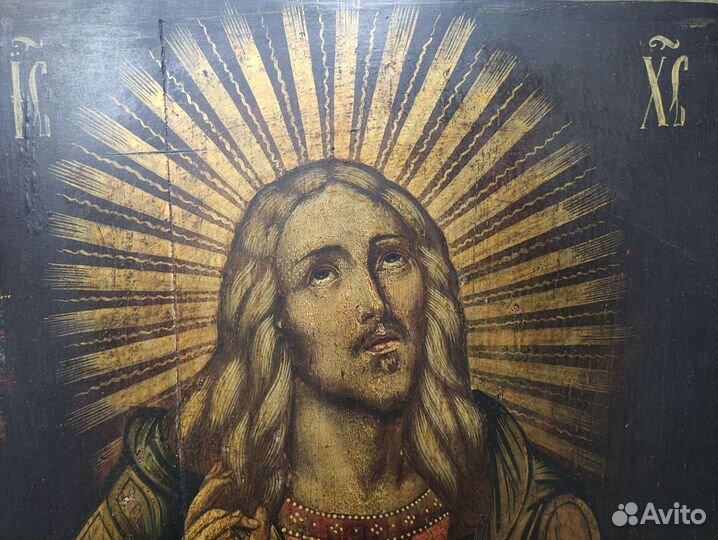 Старинная икона Вседержитель с хлебом и вином 19 в