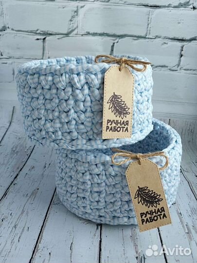 Вязаные корзинки для хранения набором
