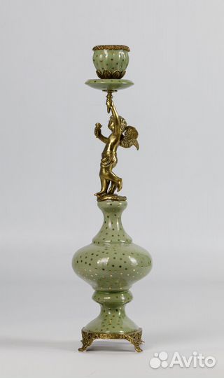Подсвечник фарфор, бронза светло-зеленый Glasar