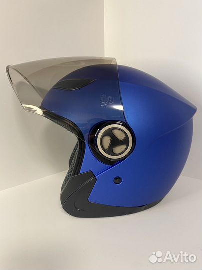 Мотошлем новый открытого типа синий матовый