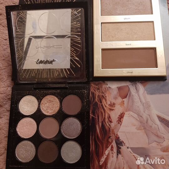 Палитра теней mac, хайлайтер/скульптор tarte