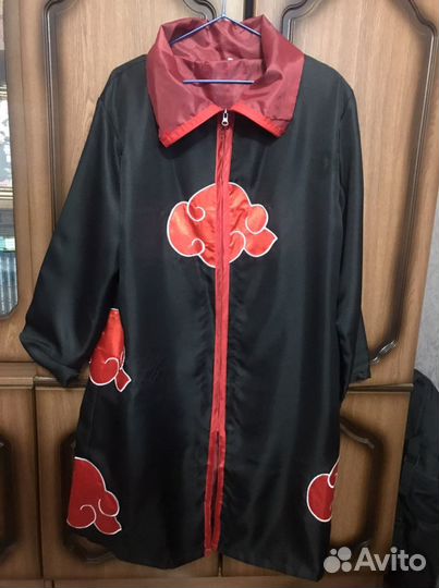 Наруто плащ Акацуки +брелок и повязка в подарок