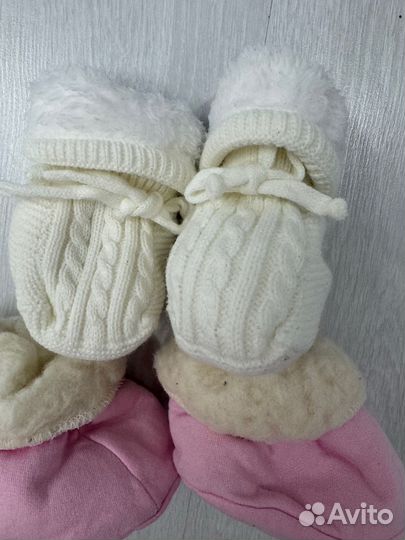 Теплые пинетки для новорожденного для девочки