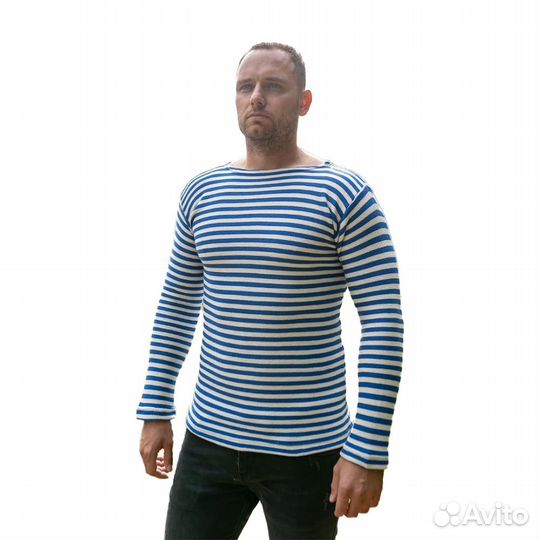 4440 Тельняшка двойной вязки, хлопок, голубая