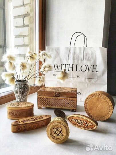 Коллекция шкатулок дерево и береста винтаж, ретро
