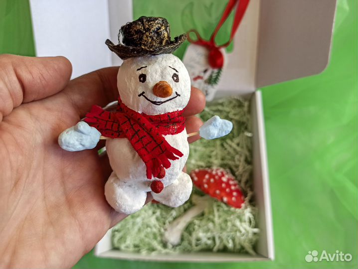 Игрушки на ёлку набор Мухомор Снеговик Снегирь