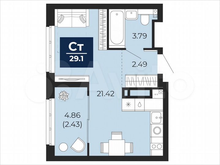 Квартира-студия, 29,1 м², 15/22 эт.
