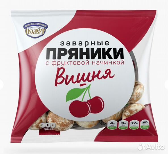 Пряники Полёт Заварные Вишня 300г Полёт