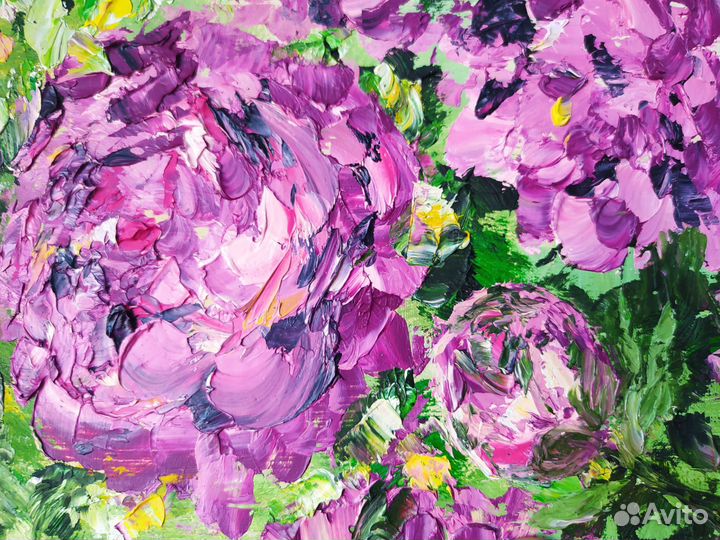 Картина маслом Пионы Розы Цветы