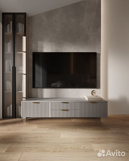 Подвесная тв тумба 160х40х30 Серая