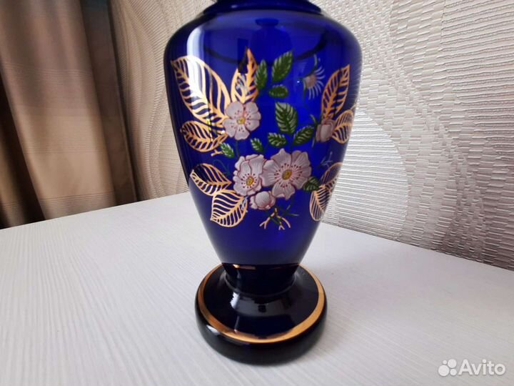 Ваза для цветов синее стекло/кобальт, винтаж