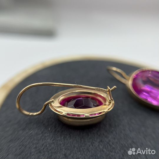 Серьги 583 розовый топаз