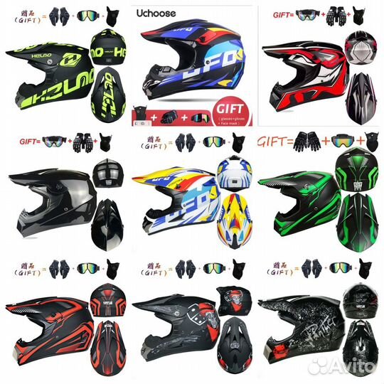 Шлем кроссовый новый комплект перчатки+очки+подш-к