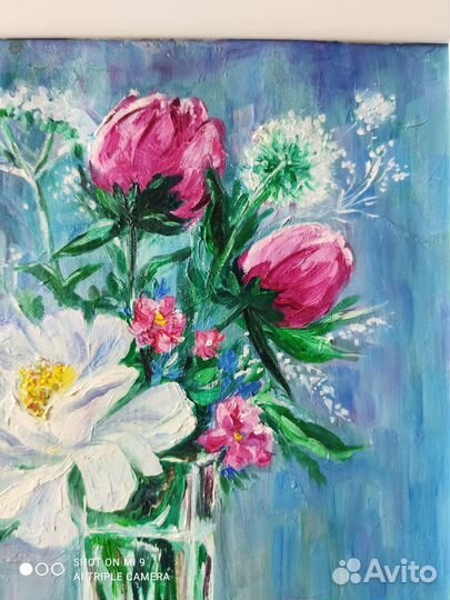 Картина маслом на холсте натюрморт полевые цветы