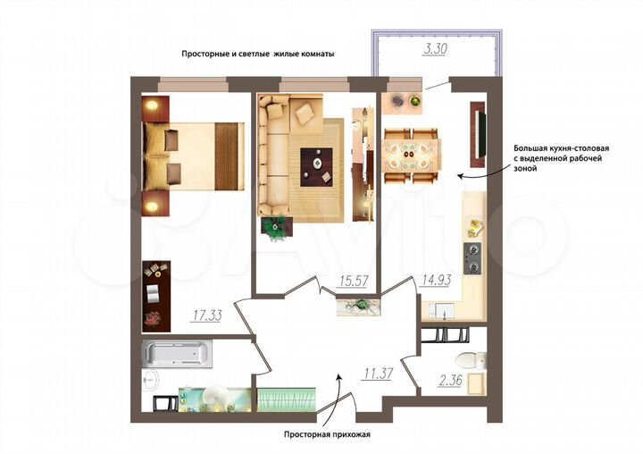2-к. квартира, 66,5 м², 16/19 эт.