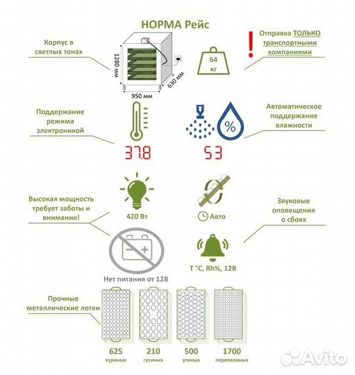 Инкубатор Норма Рейс 625 яиц от производителя