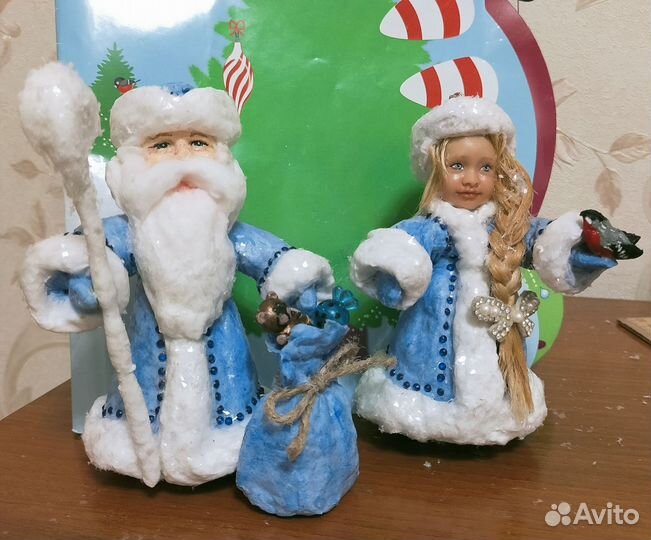 Ватные елочные игрушки. Дед Мороз и Снегурочка