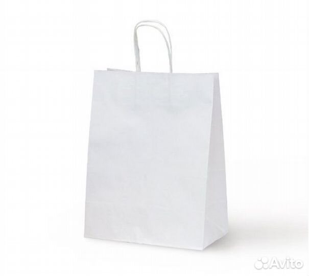 Крафт пакет белый с кручеными ручками, 320*200*370