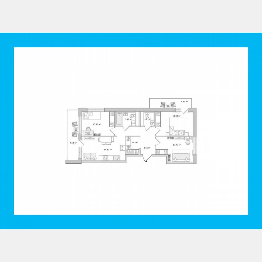 3-к. квартира, 65,8 м², 21/21 эт.